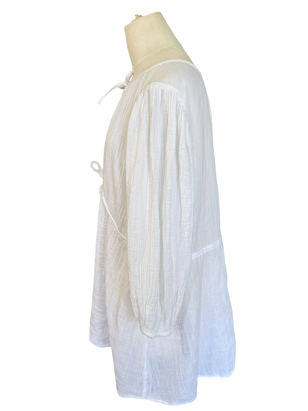Abercrombie & Fitch White Cotton Gauze Boho Peasant Mini Dress Size M - Picture 2 of 7